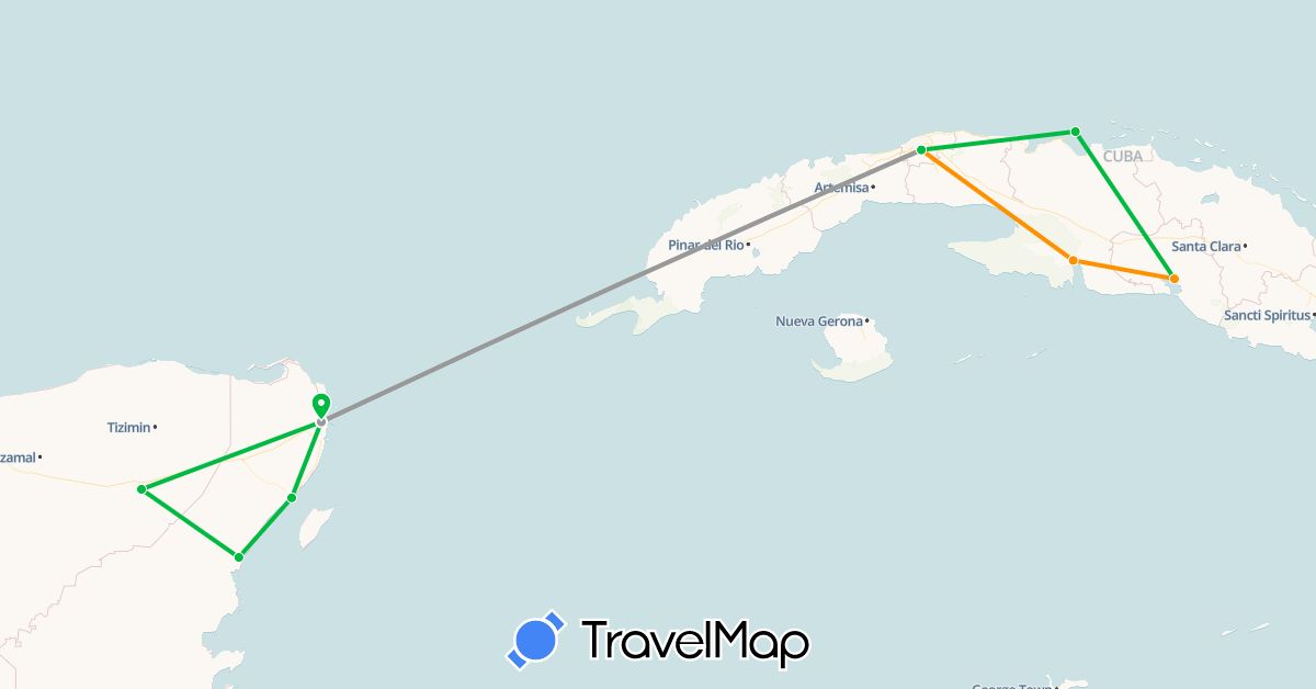 TravelMap itinerary: driving, bus, plane, hitchhiking in Cuba, Mexico (North America)